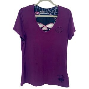 Harley-Davidson Motorcycles Women's Purple/Black Back Cutout Skull size XL